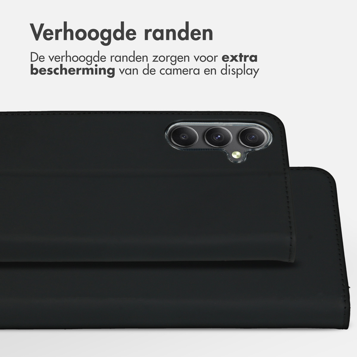 Coque noire avec bords surélevés pour protéger l'appareil photo et l'écran.