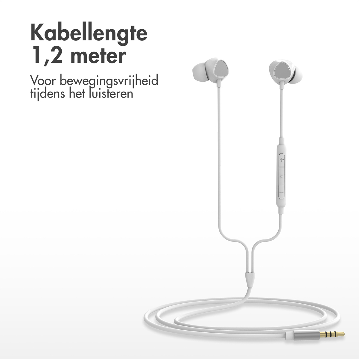 White earbuds with a 1.2-meter cable and a 3.5mm jack.