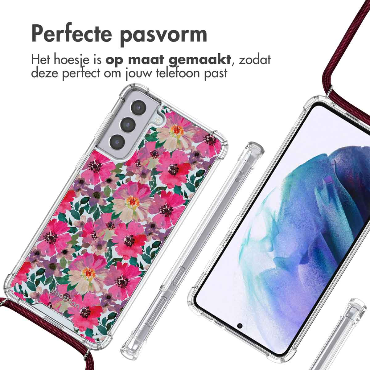 Coque de téléphone à motifs floraux avec des fleurs. Coque de téléphone et téléphone avec lanière.