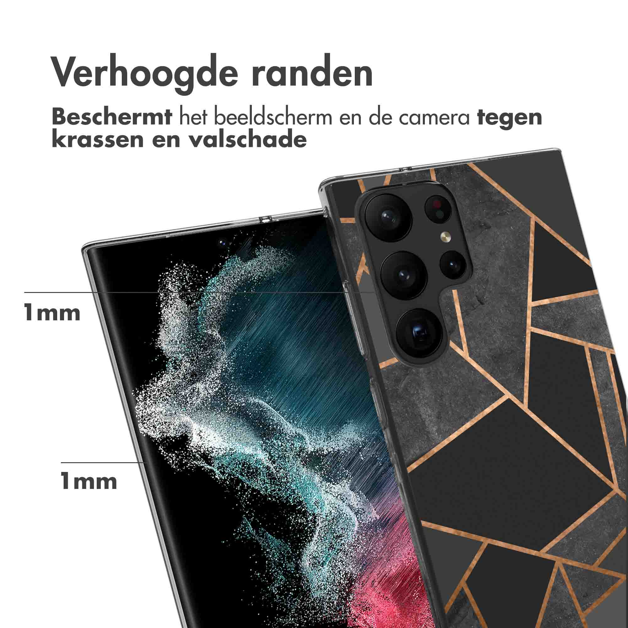 Handyhülle mit geometrischem Muster, 1 mm erhöhte Ränder für Bildschirm- und Kameraschutz.