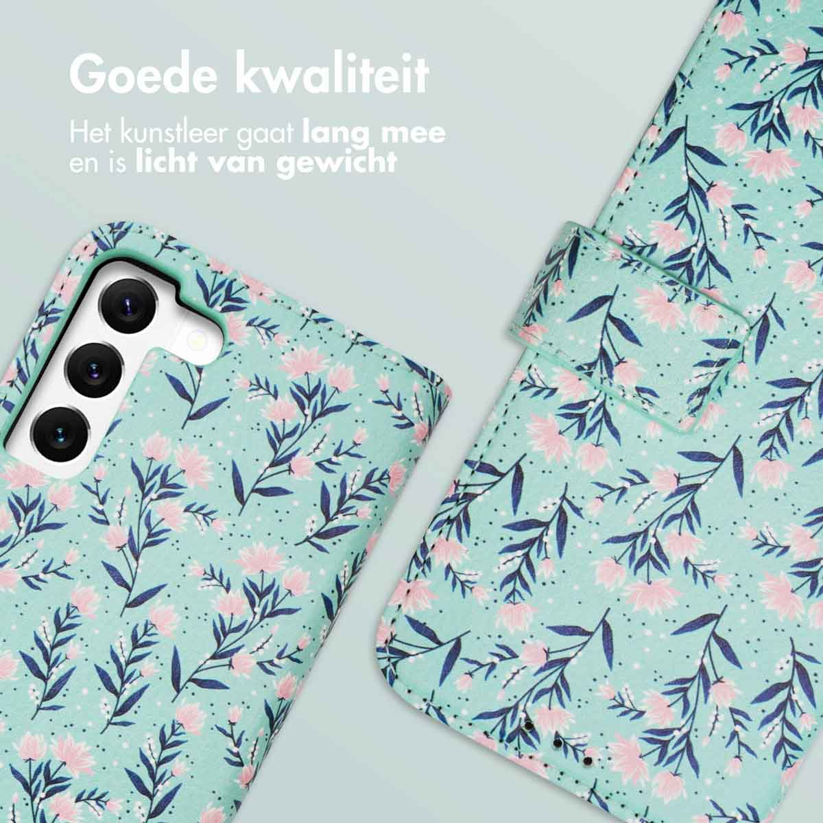 Coque de téléphone avec motif floral, montrée avec le téléphone.