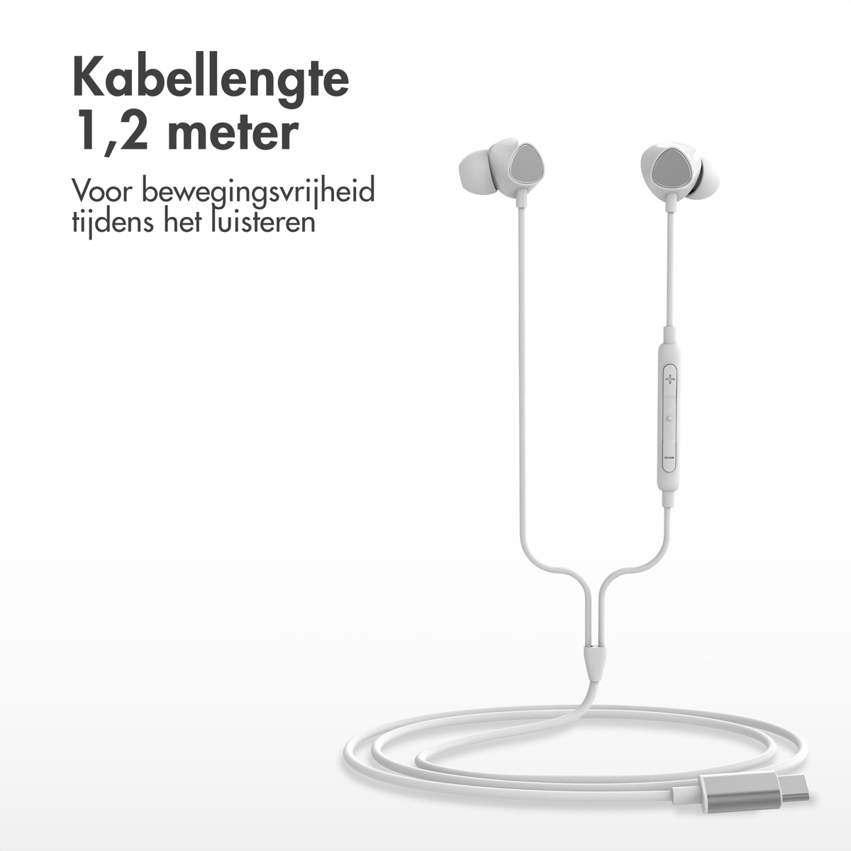 White earbuds with a 1.2-meter cable and a 3.5mm jack.
