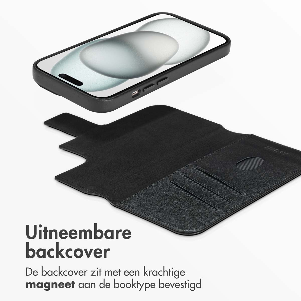 Coque noire avec coque arrière amovible et un téléphone.