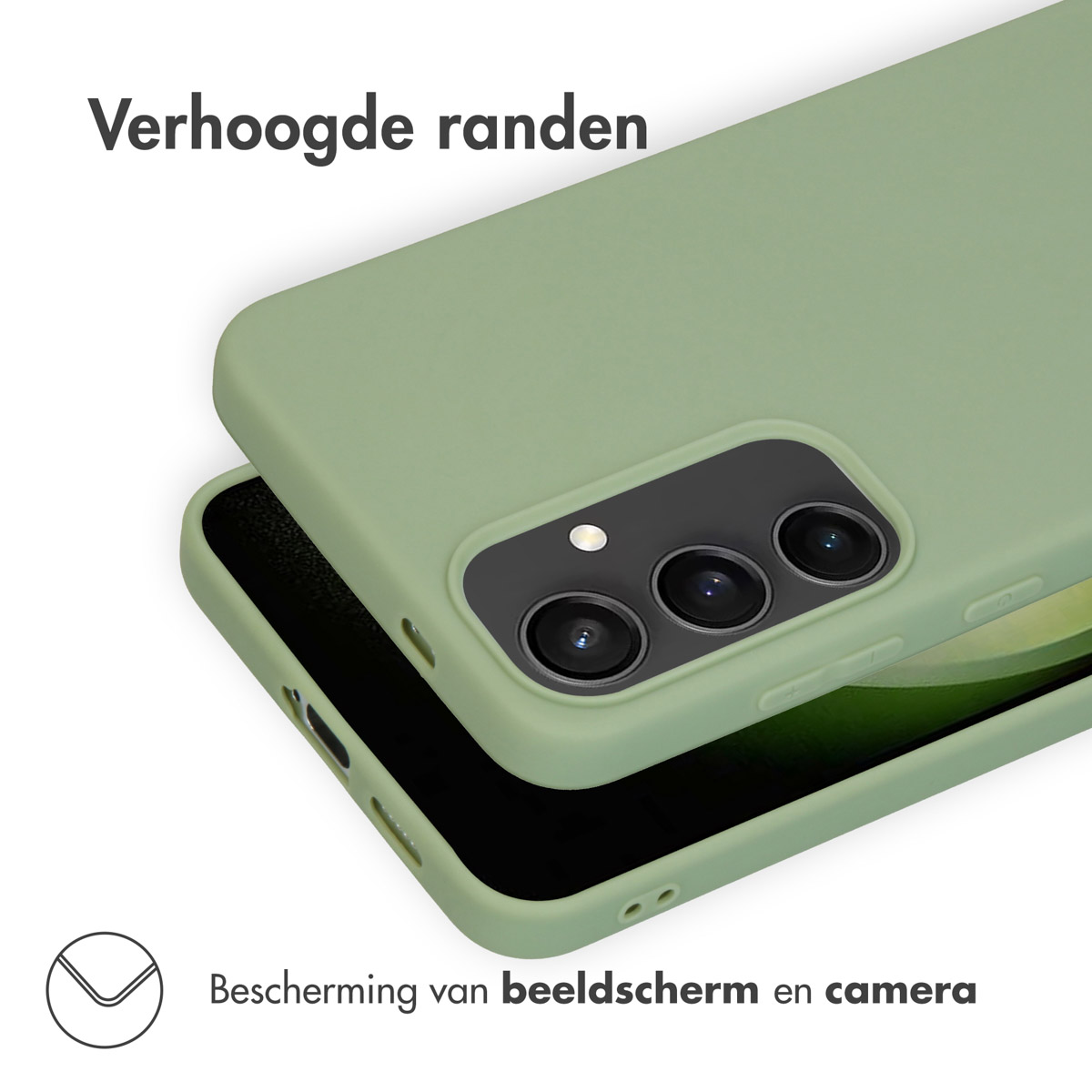 Funda verde, abierta, que muestra protección de cámara y pantalla.