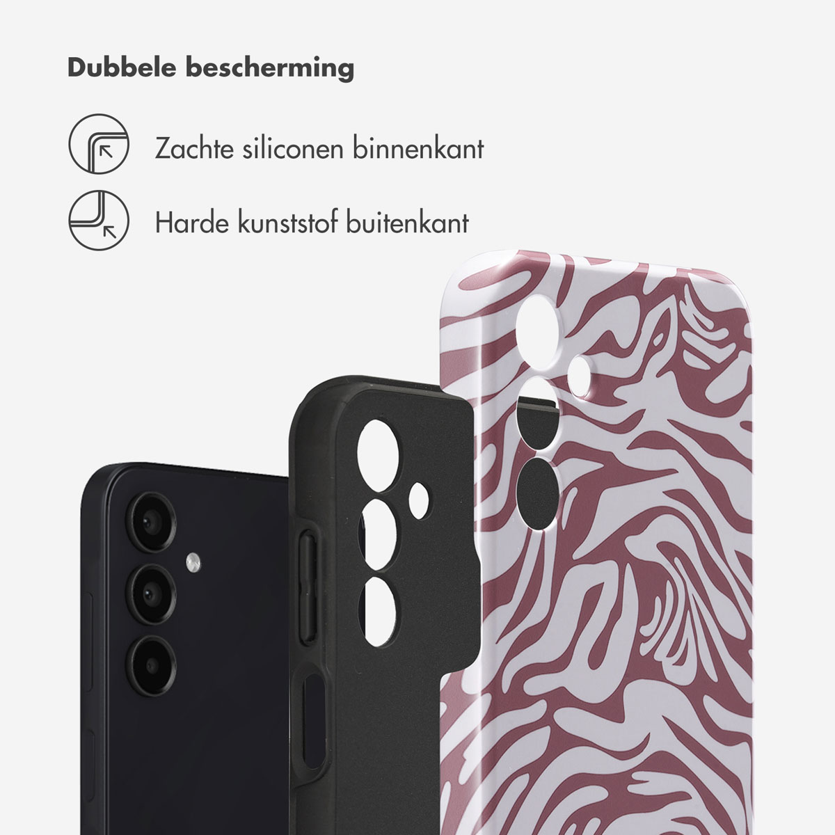 Telefoonhoesje met zebraprintontwerp, met dubbellaagse bescherming met siliconen binnenkant en plastic buitenkant.