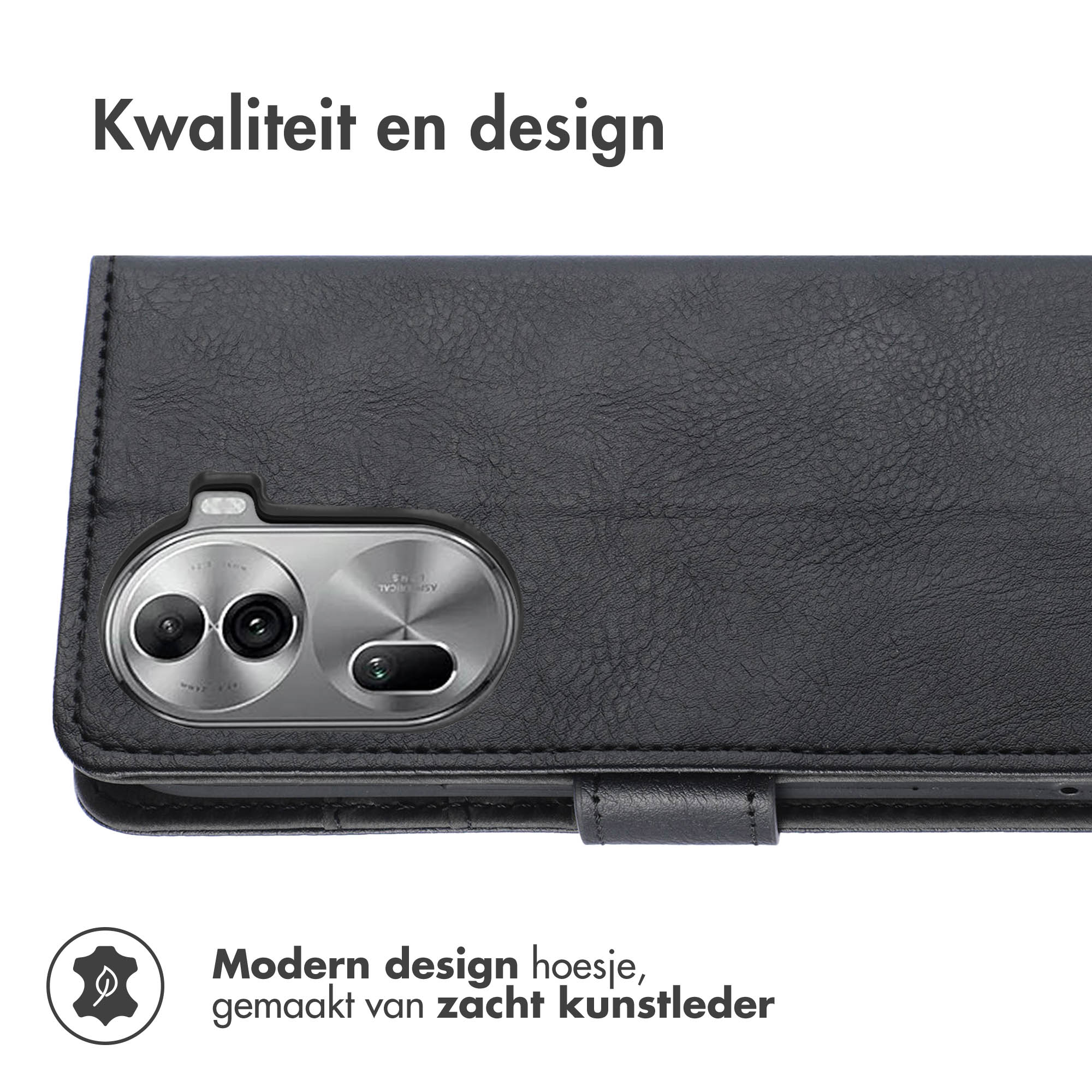 Zwarte telefoonhoes met zichtbaar cameragedeelte en een lipje.