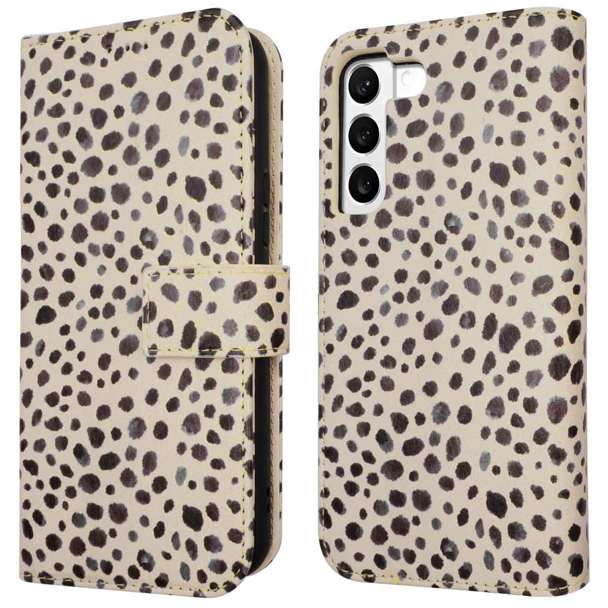 Coque de téléphone avec imprimé léopard et un téléphone.