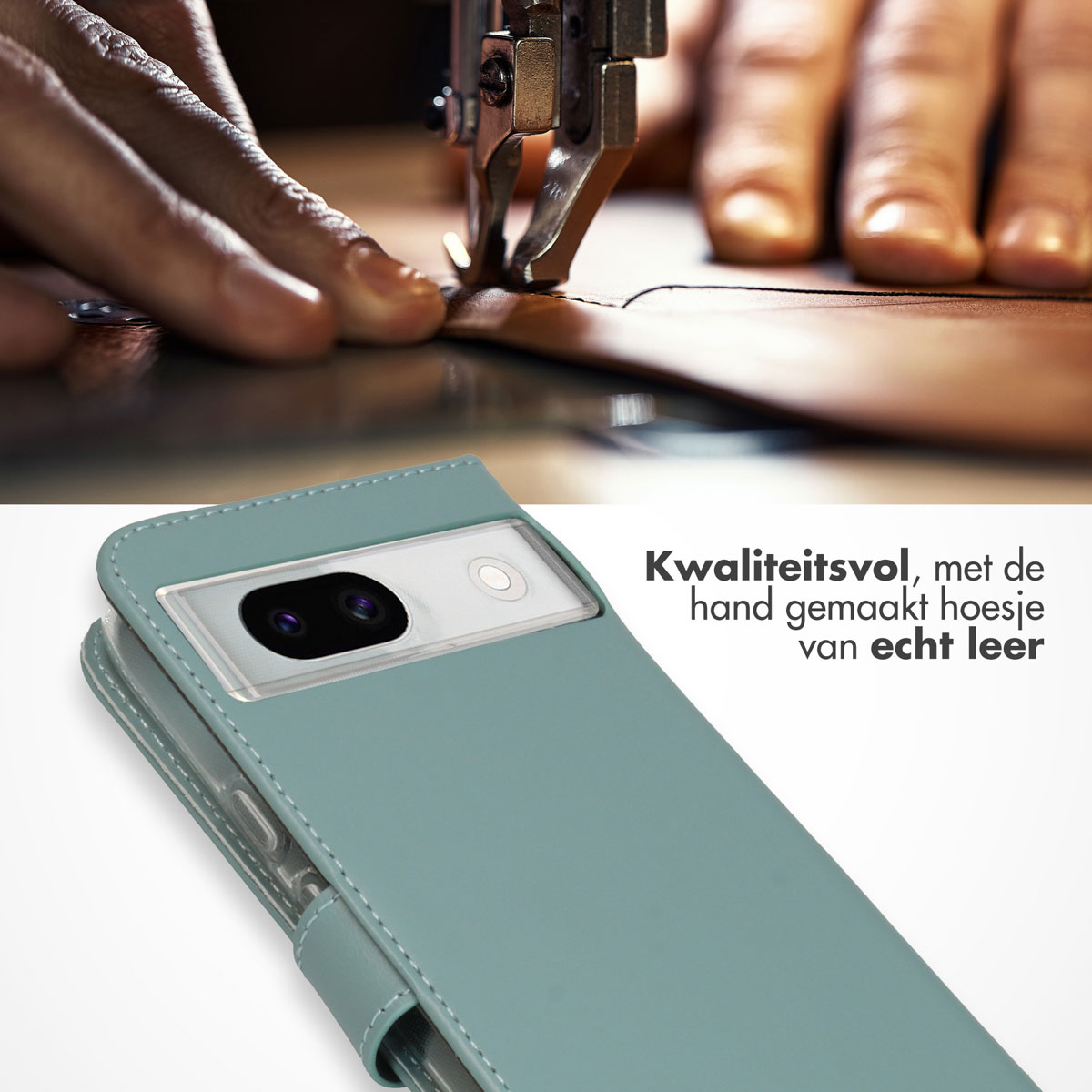 Eine Handyhülle wird genäht, mit Telefon und Nähmaschine.
