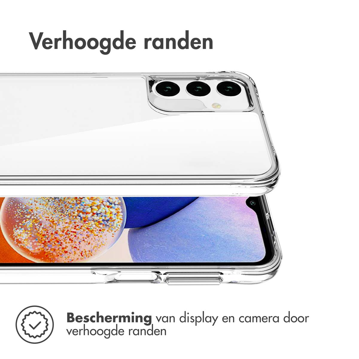 Une coque de téléphone avec des bords surélevés, protégeant l'écran et l'appareil photo.