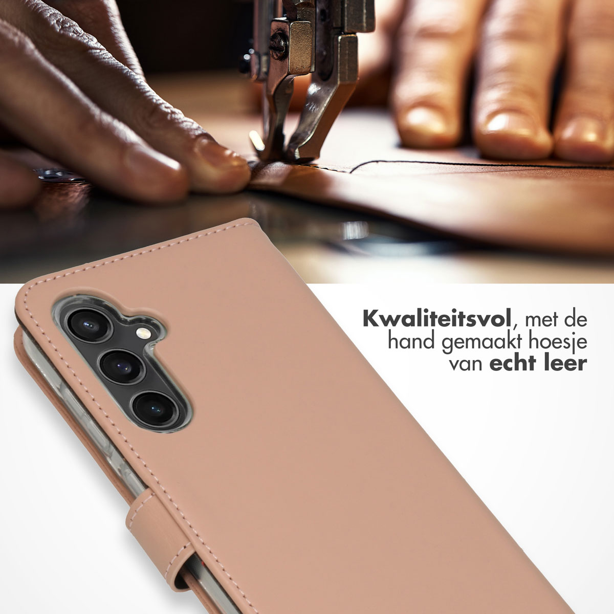 Coque de téléphone couleur pêche. Une personne coud du cuir. Coque de téléphone en cuir véritable.