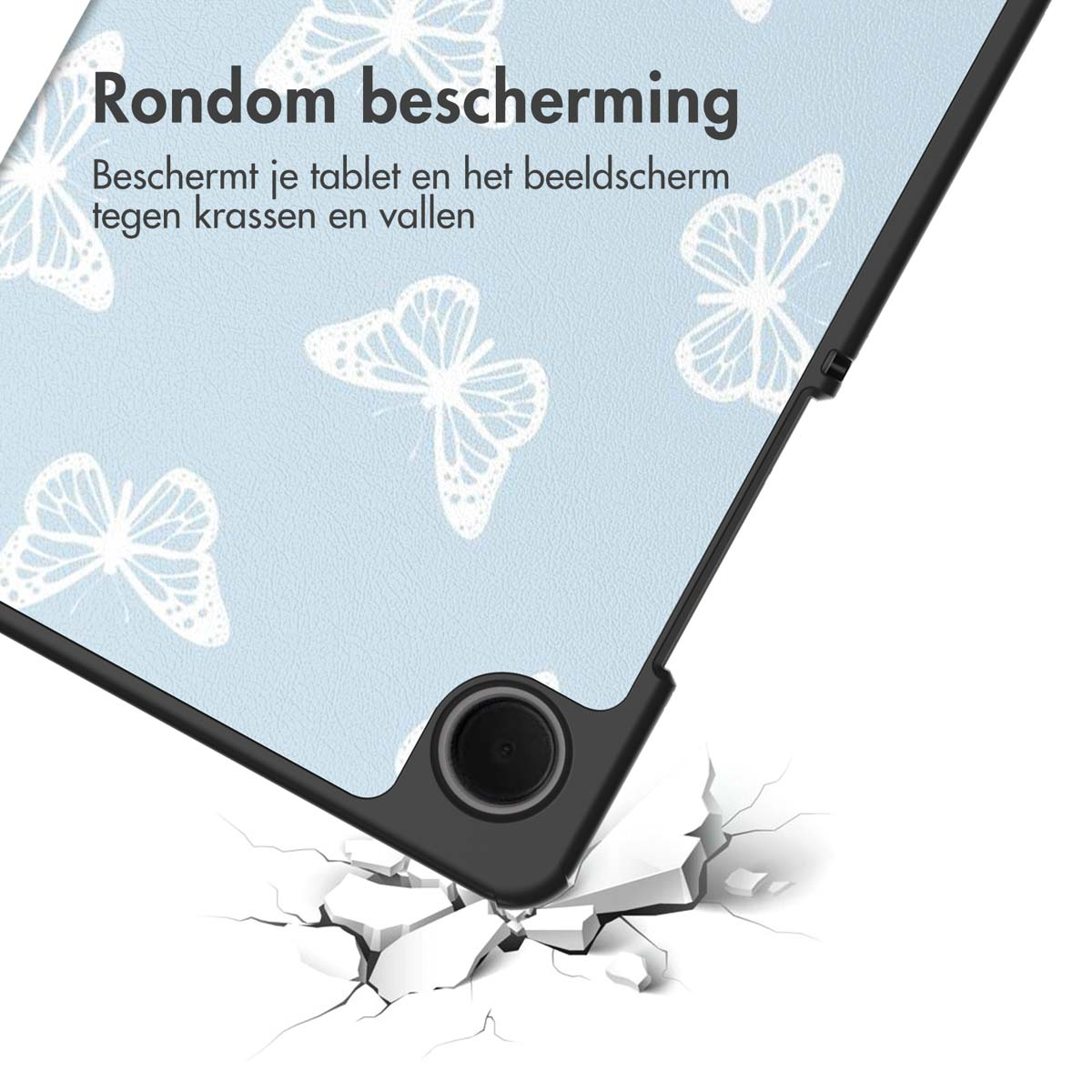 Tablethoesje met een vlinderpatroon, beschermt het scherm.