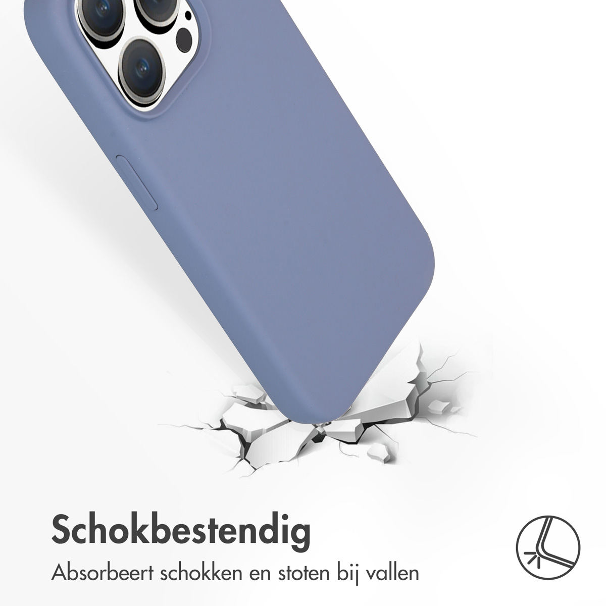 Eine blaue Handyhülle fällt und schlägt auf dem Boden auf.