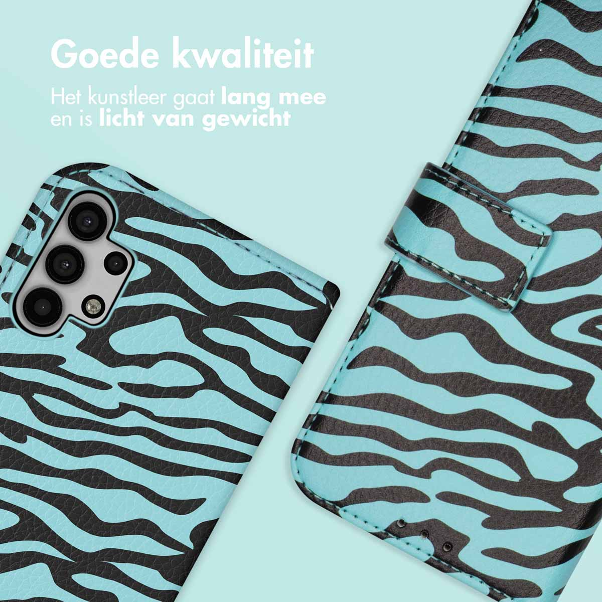 Telefoonhoesje met zebrapatroon. Blauw en zwart design. Goede kwaliteit, lichtgewicht.