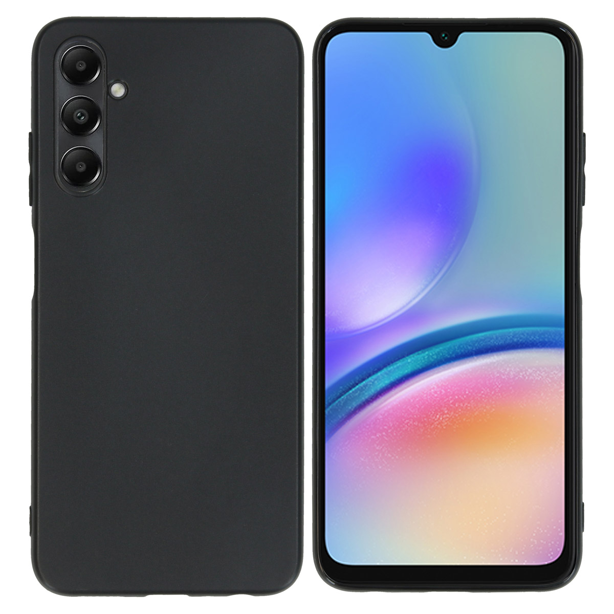 Deux coques de téléphone noires, une avec un téléphone et une sans.