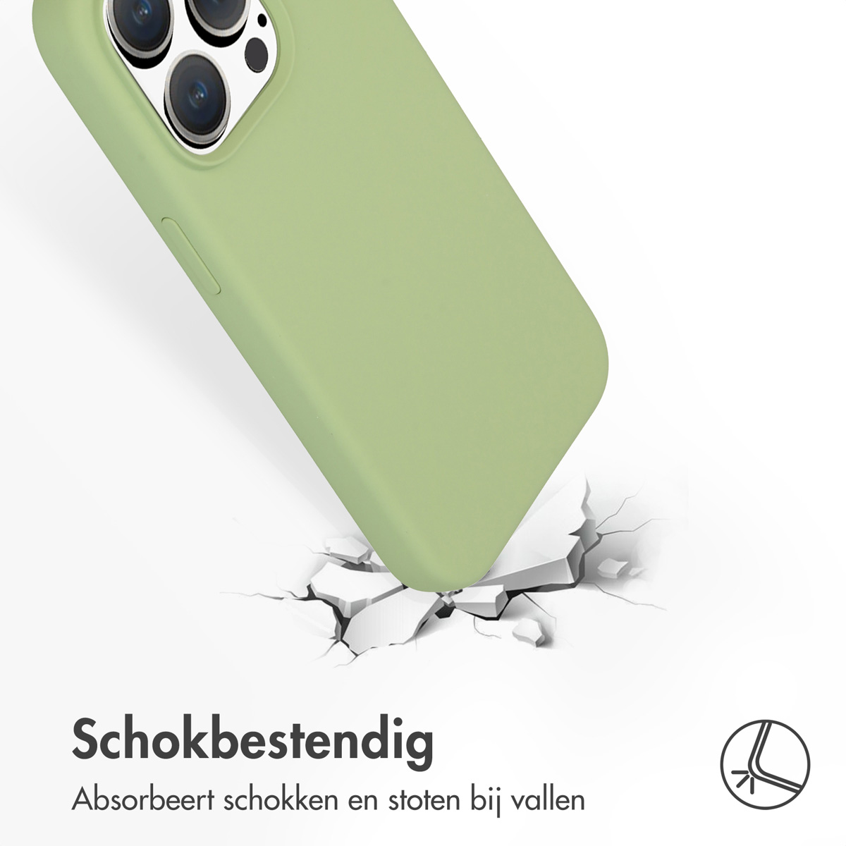 Grüne Handyhülle mit Telefon, fällt herunter. Aufprall auf dem Boden mit Rissen.