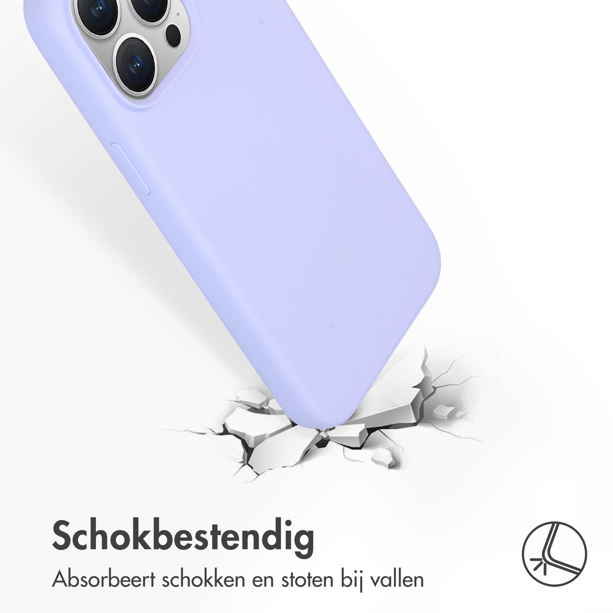 Paarse telefoonhoes wordt laten vallen. Impact op de vloer met scheuren.