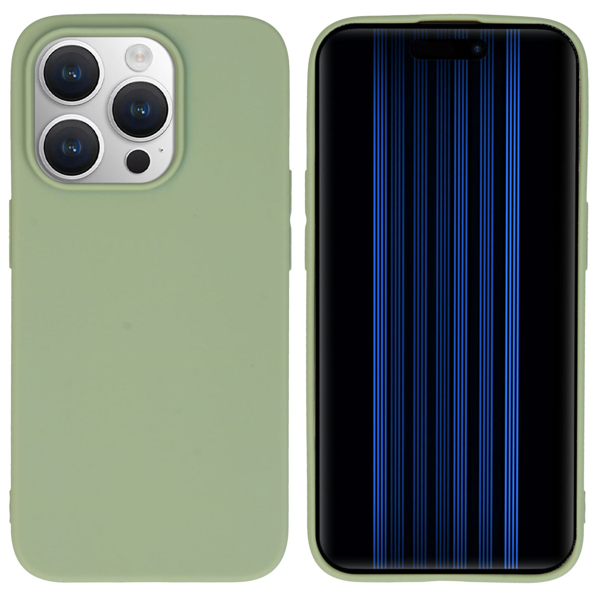 Groene telefoonhoes, met de telefoon. Telefoon aan de rechterkant.