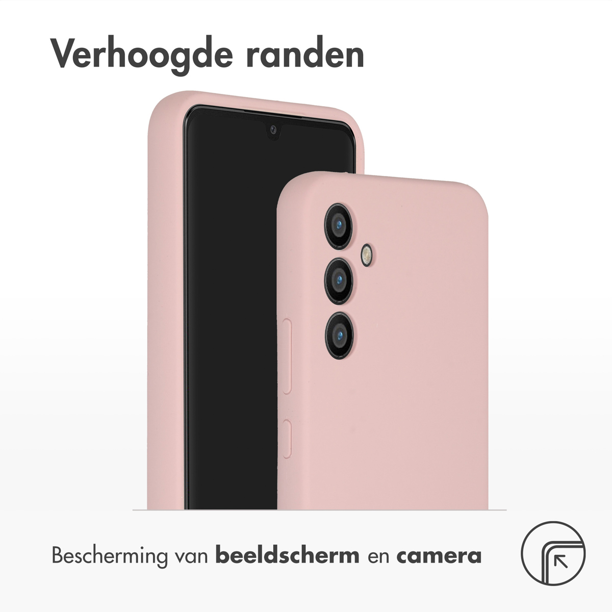 Coque de téléphone rose avec un téléphone noir à l'intérieur. La coque a des bords surélevés.