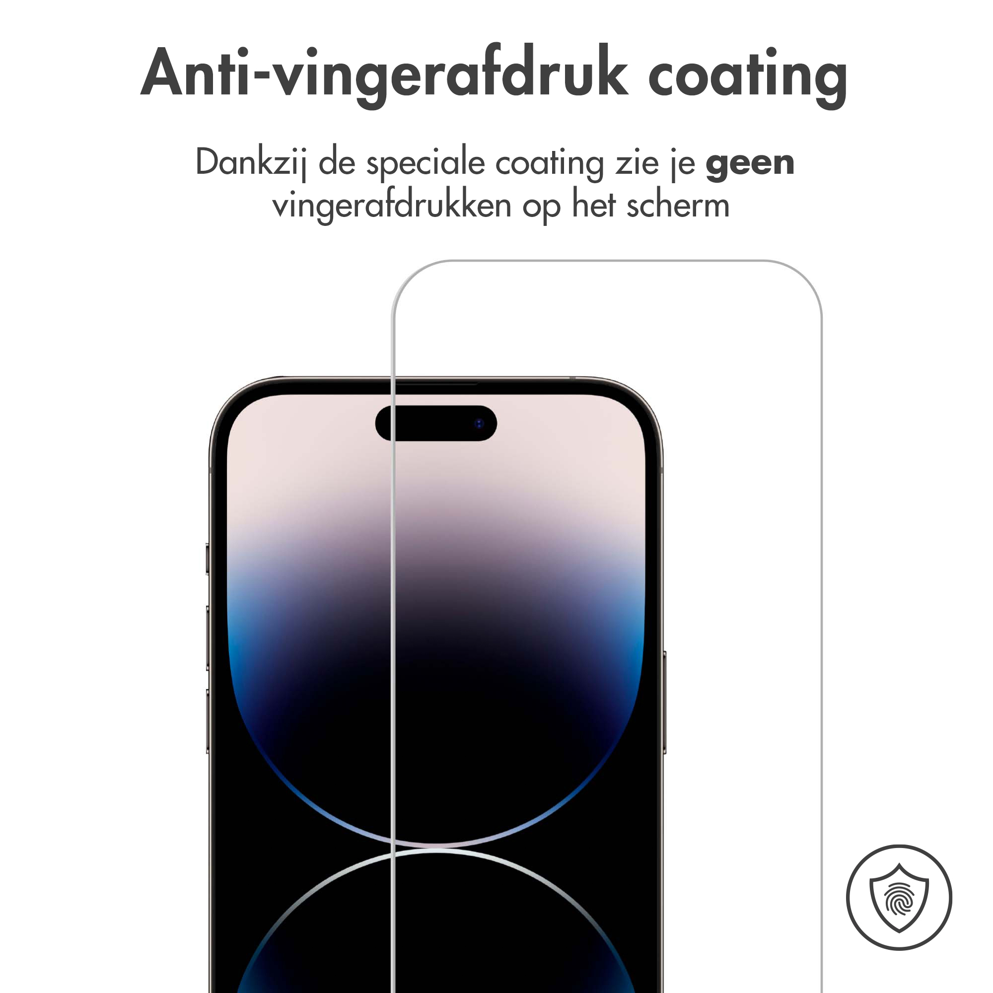 Een schermbeschermer met een vingerafdrukpictogram. De afbeelding toont de beschermer op een telefoon.