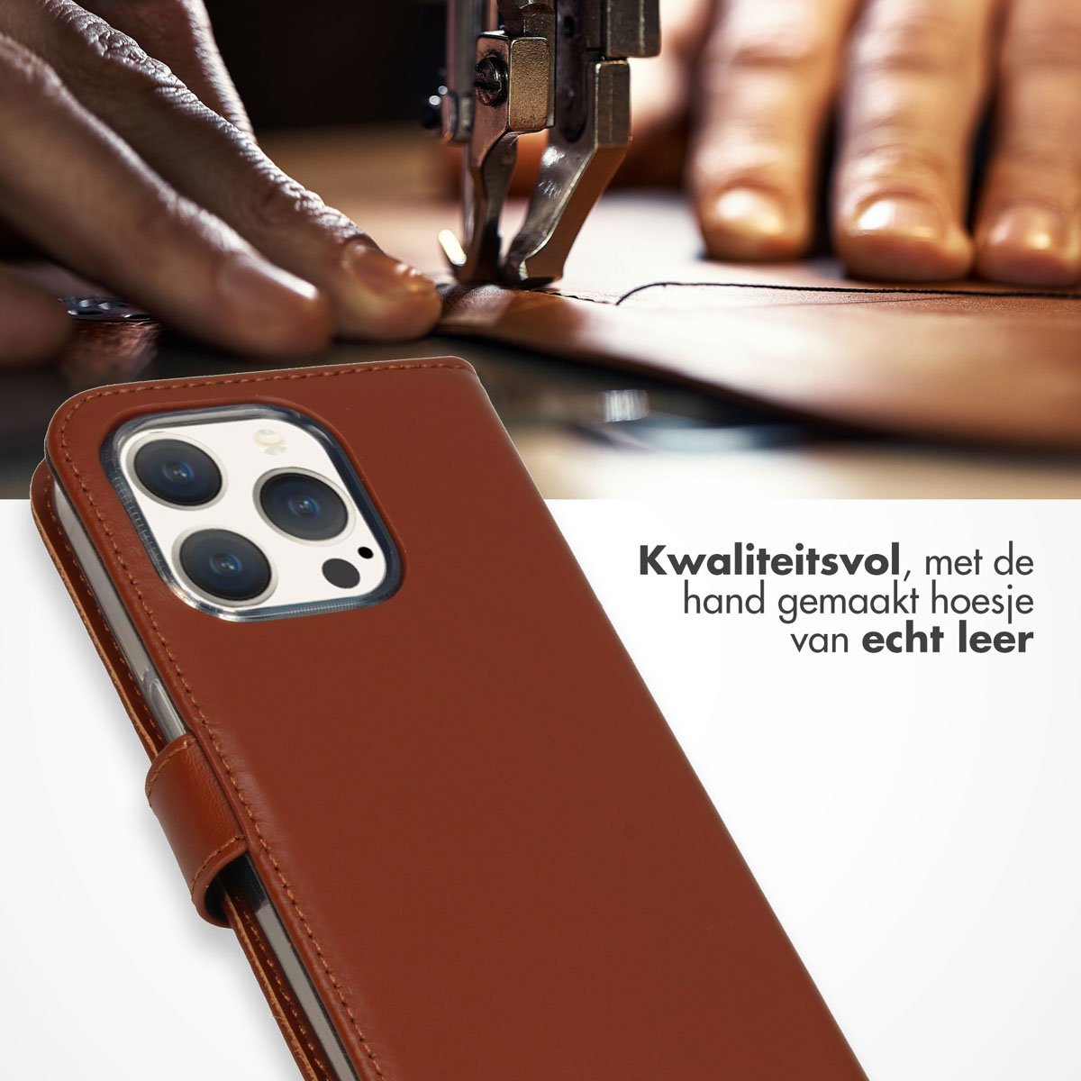 SELENCIA Klapphülle aus Echtleder, Bookcover, Apple, iPhone 15 Pro, Hellbraun