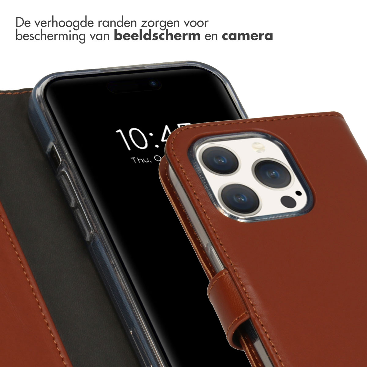 SELENCIA Klapphülle aus Echtleder, Bookcover, Apple, iPhone 15 Pro, Hellbraun