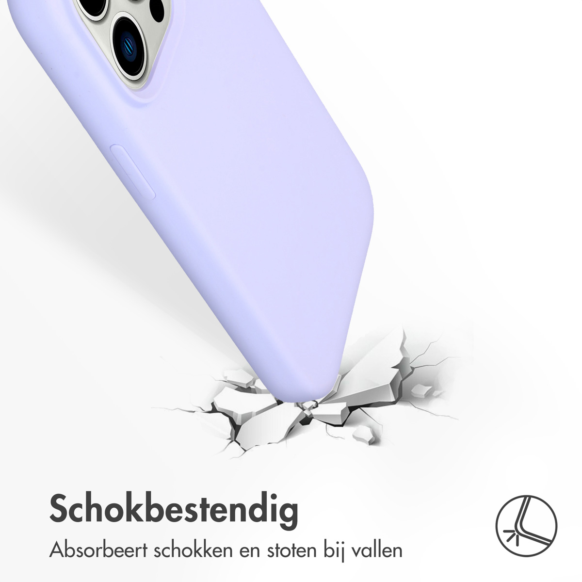 Lila telefoonhoes. De telefoon valt en de hoes is schokbestendig.