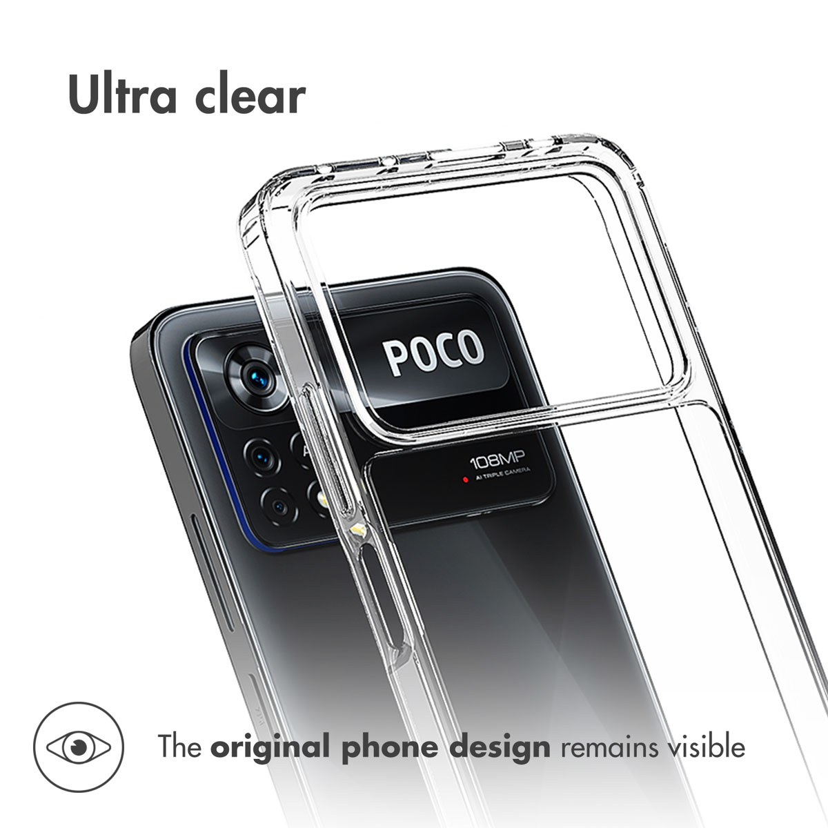 Coque transparente sur un téléphone noir. La coque est transparente.