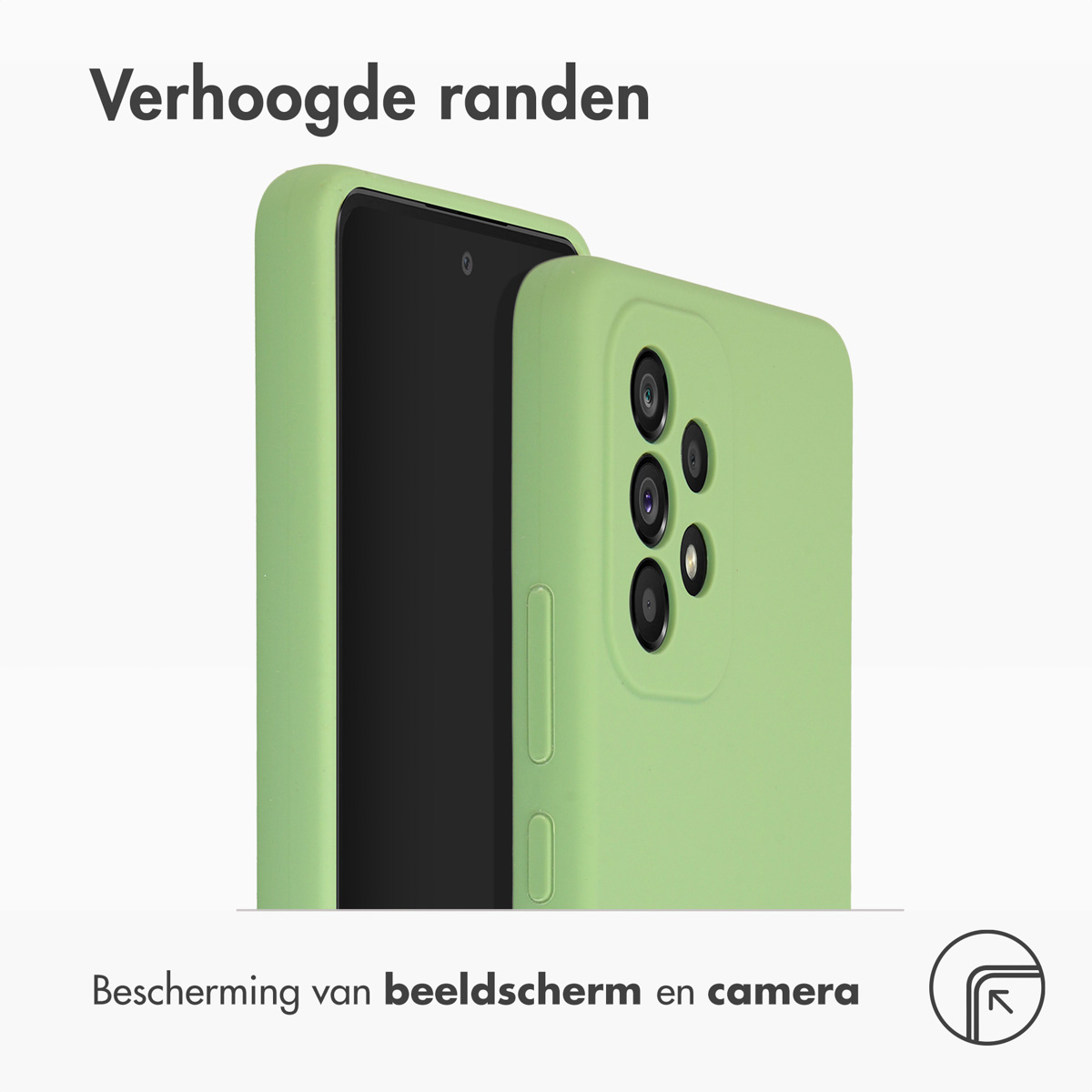 A green phone case with a phone partially inside. The case has raised edges for screen protection.
