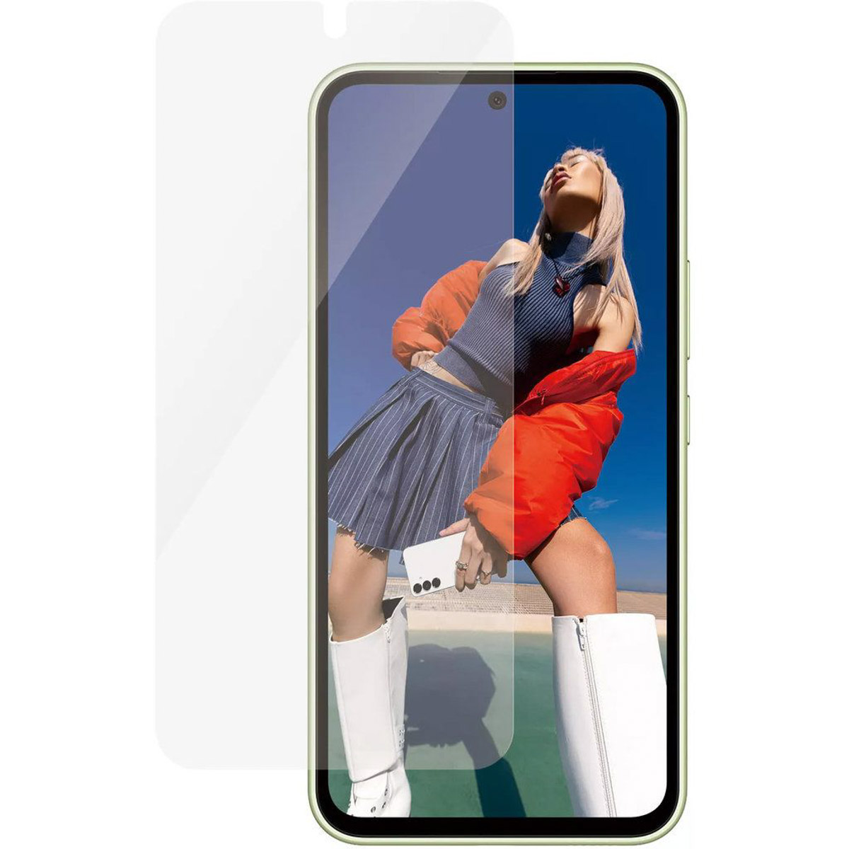 A woman with a phone screen protector.