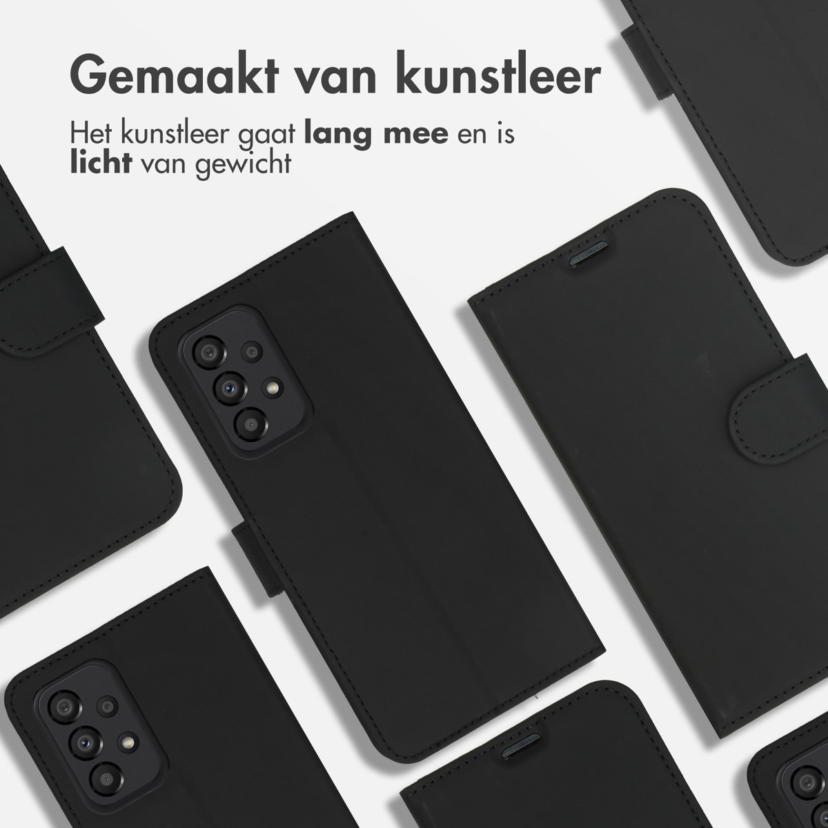 Plusieurs portefeuilles de téléphone noirs, montrant l'intérieur. Les portefeuilles sont en cuir artificiel.