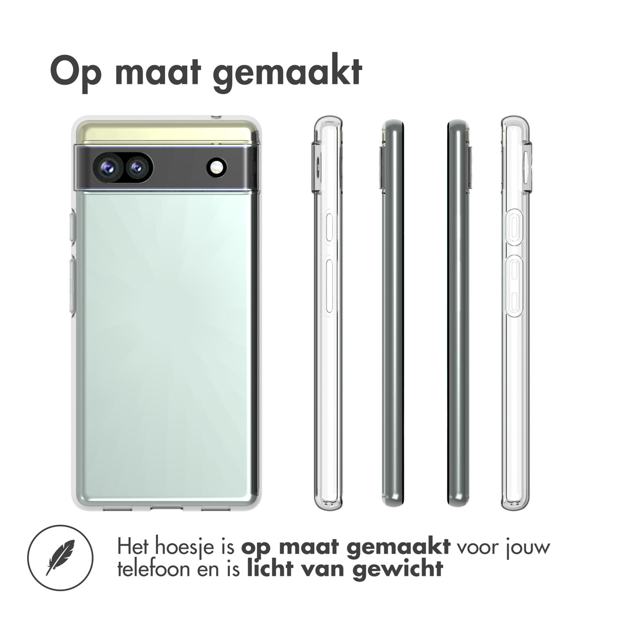 Coque de téléphone et téléphone. Coque vert clair. Plusieurs vues montrant différents côtés.