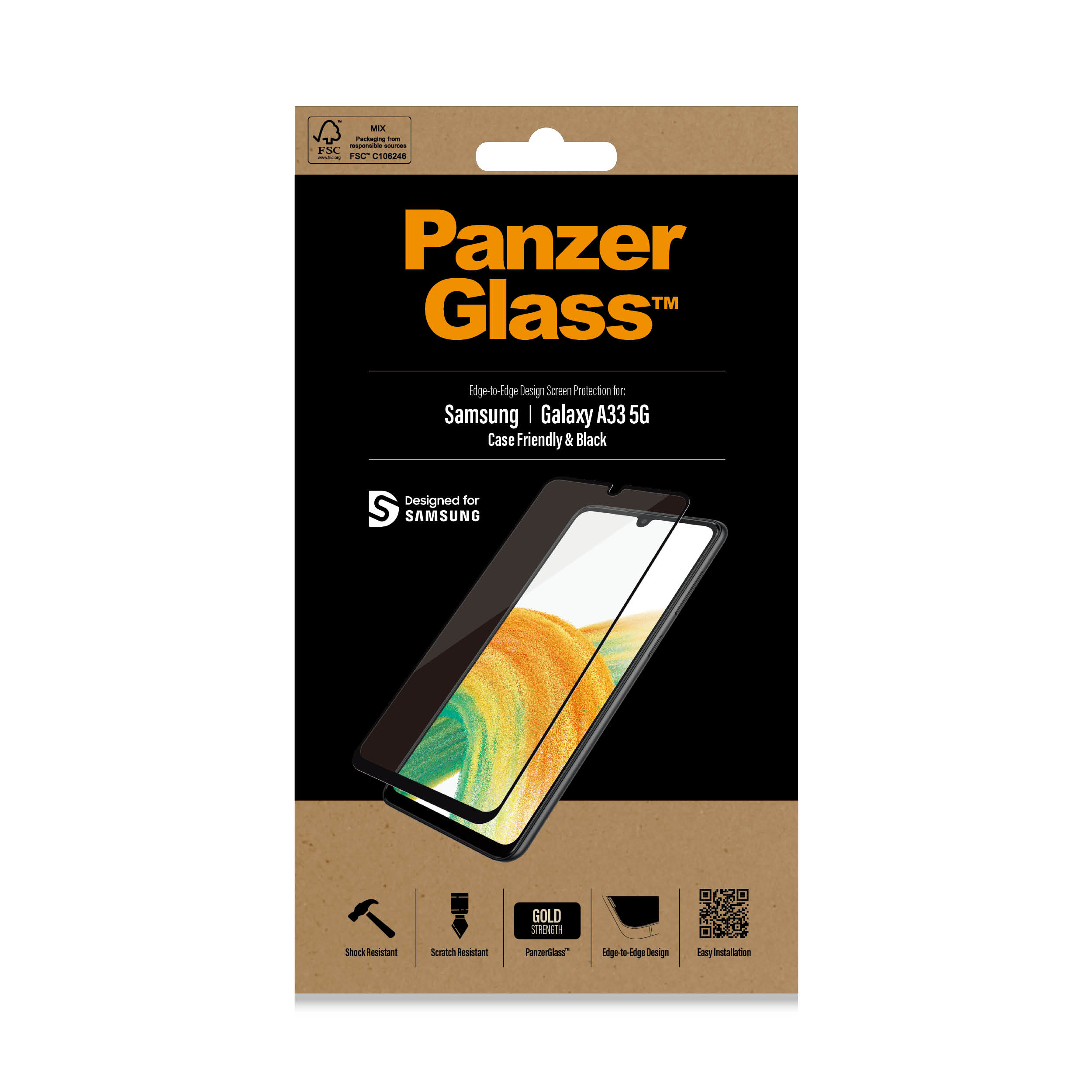 Confezione per una protezione schermo, con il nome del prodotto PanzerGlass.