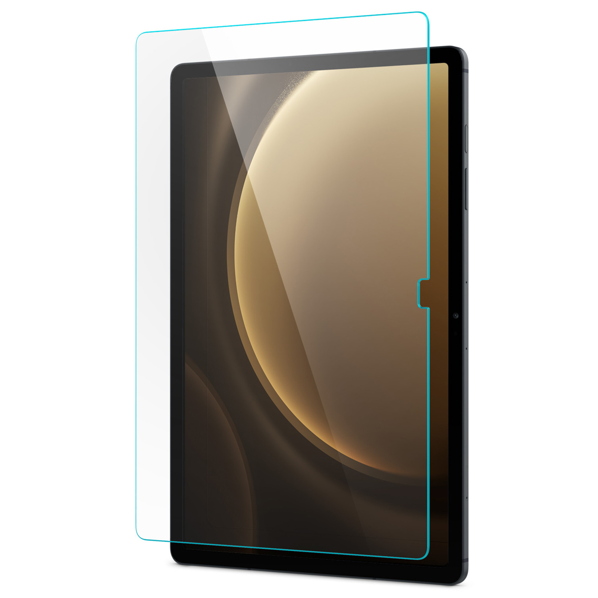 Un tablet con una protezione per lo schermo applicata. La protezione è trasparente e copre lo schermo.