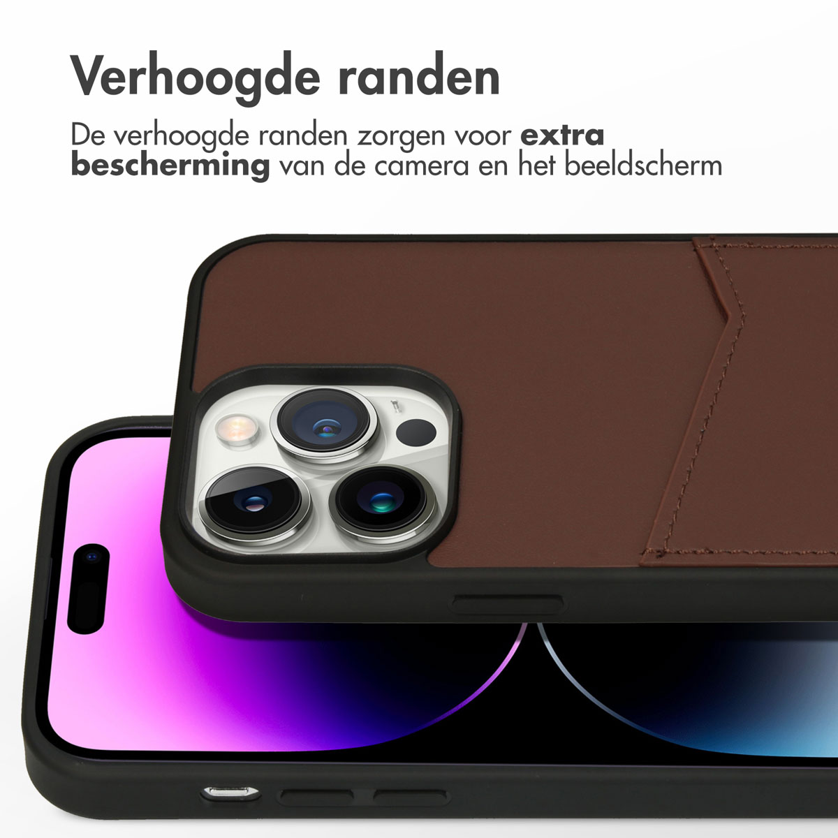 Een bruine telefoonhoes met een telefoon erin, die extra bescherming toont.