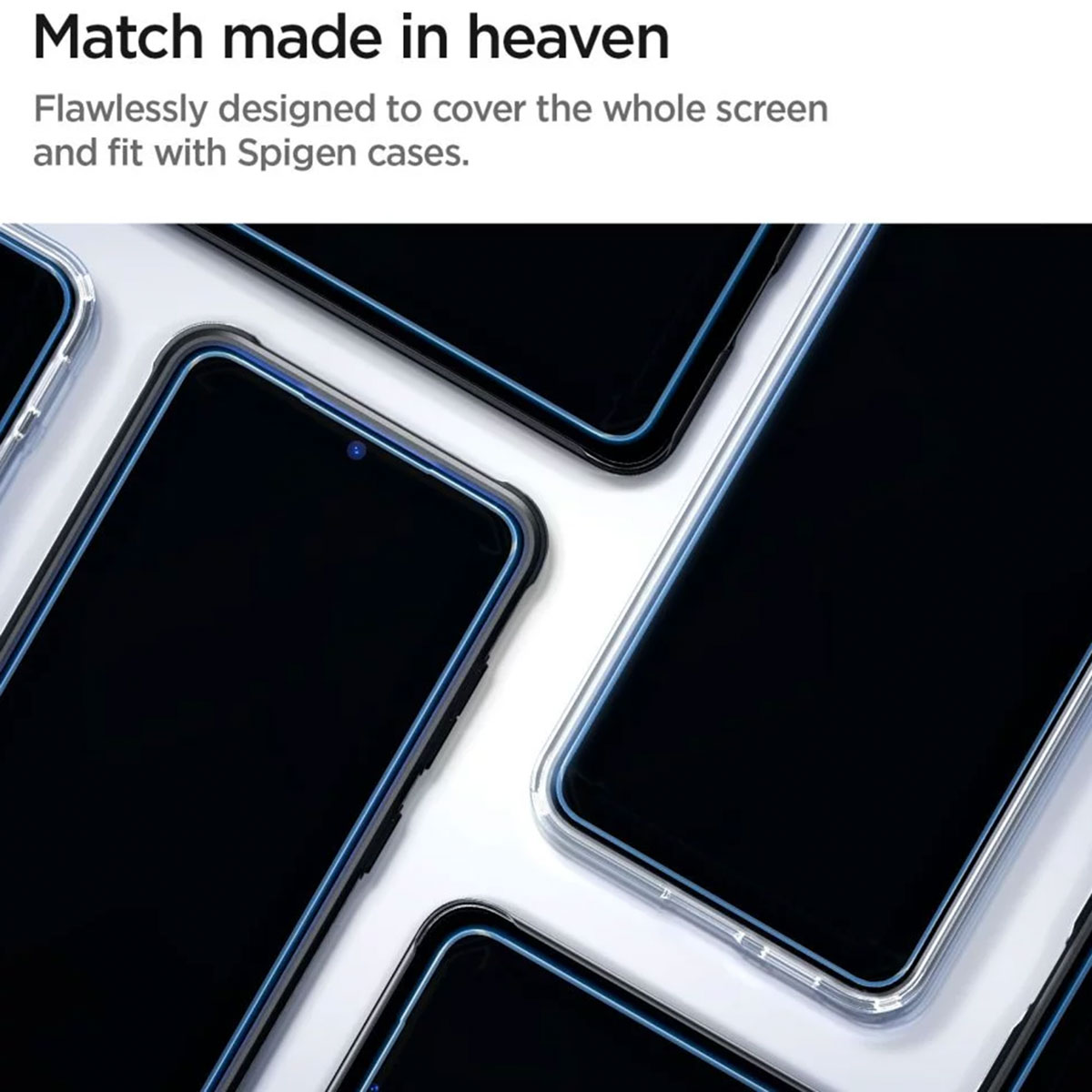 Wiele telefonów z nałożonymi ochraniaczami ekranu. Telefony są czarne, a ochraniacze przezroczyste.