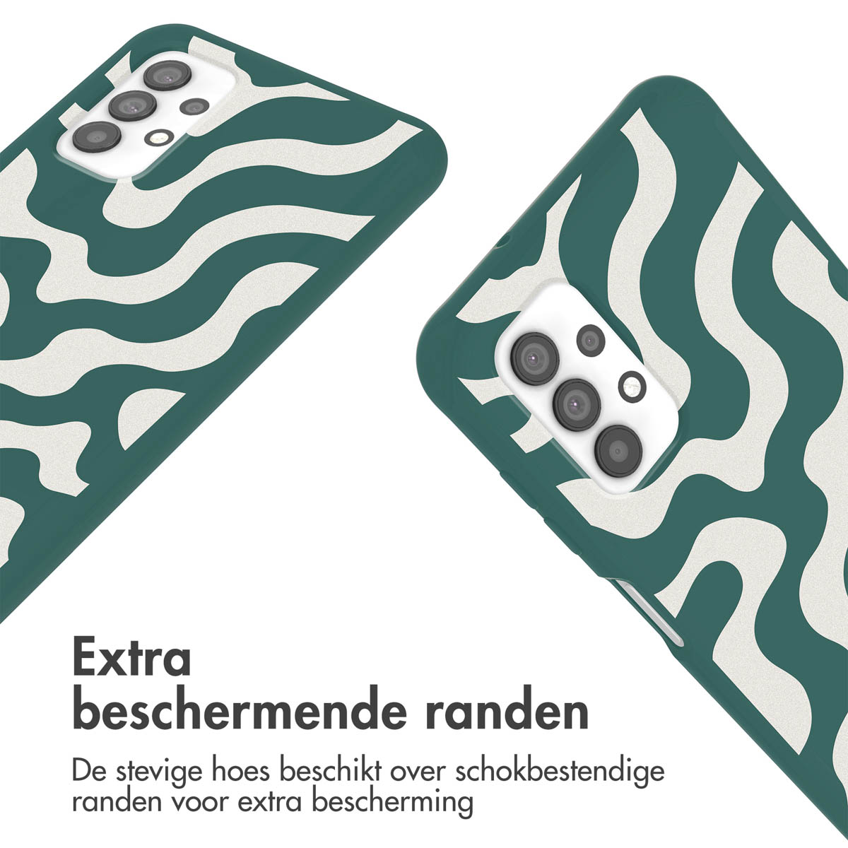 Groene telefoonhoesjes met golvende patronen.