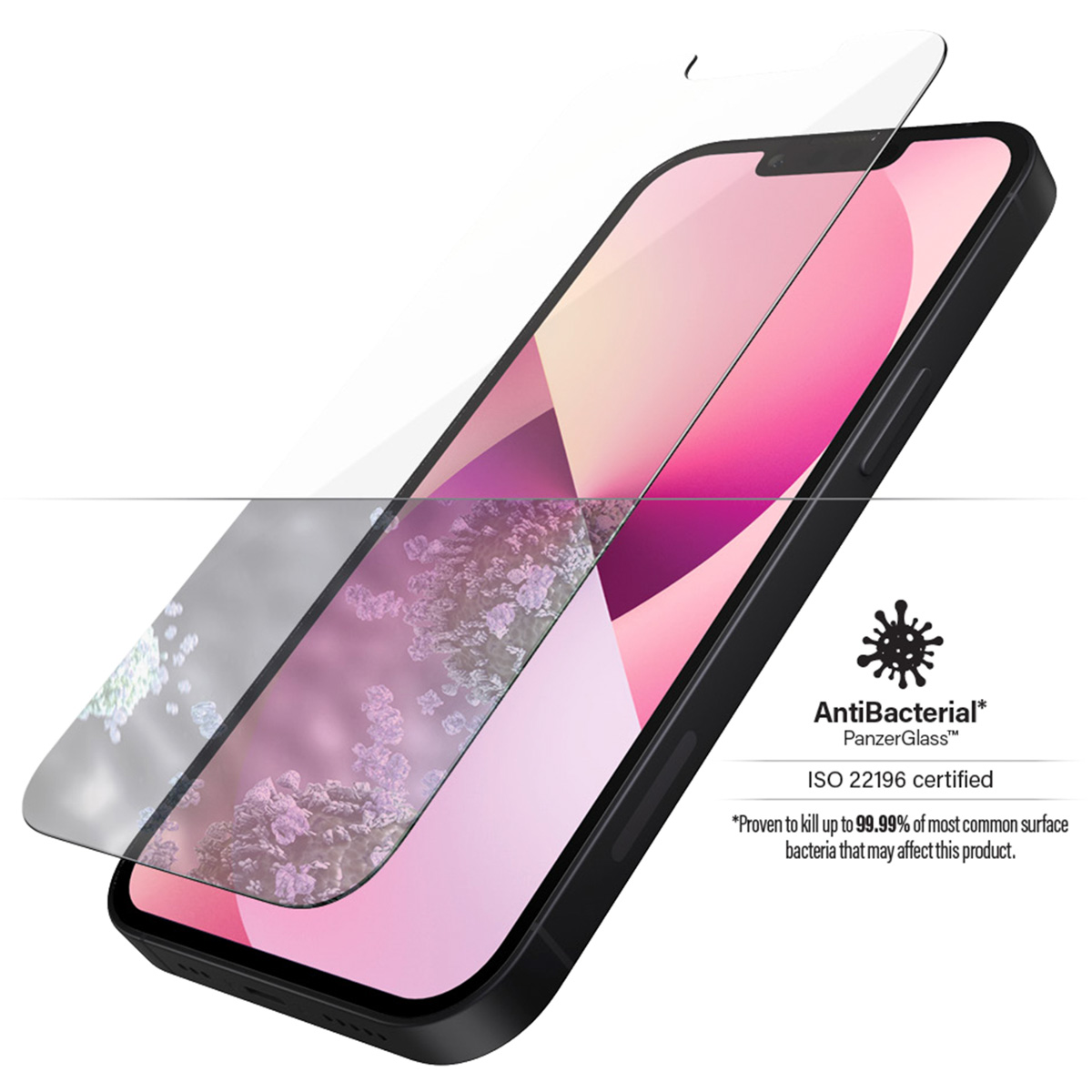 Telefoon met schermbeschermer die wordt aangebracht. Zwarte telefoon, transparante beschermer en witte achtergrond.