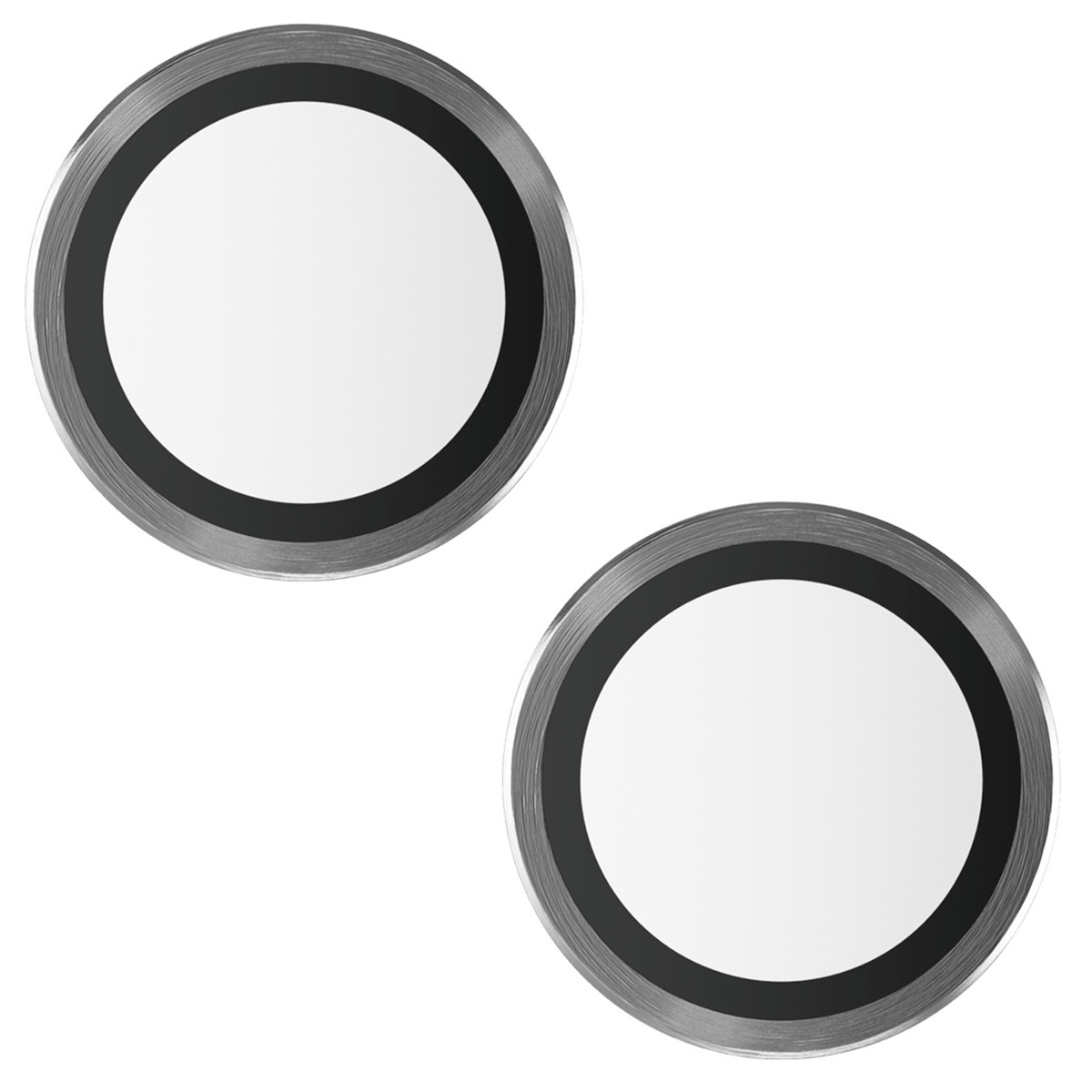 Deux protecteurs d'objectif d'appareil photo avec un centre blanc et un bord noir.