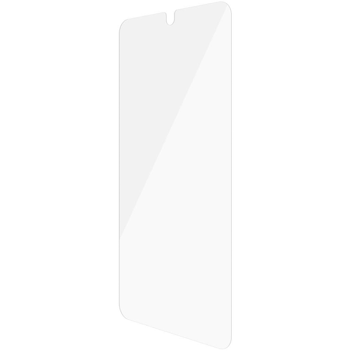 Transparante screenprotector, rechthoekig. Afgeronde bovenhoeken, inkeping voor de luidspreker.
