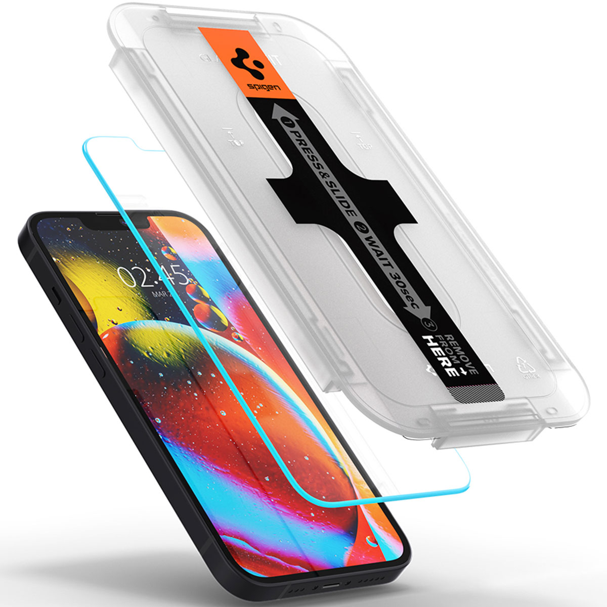 Telefon z ochraniaczem ekranu. Etui ochronne nad. Instrukcje wydrukowane na etui.