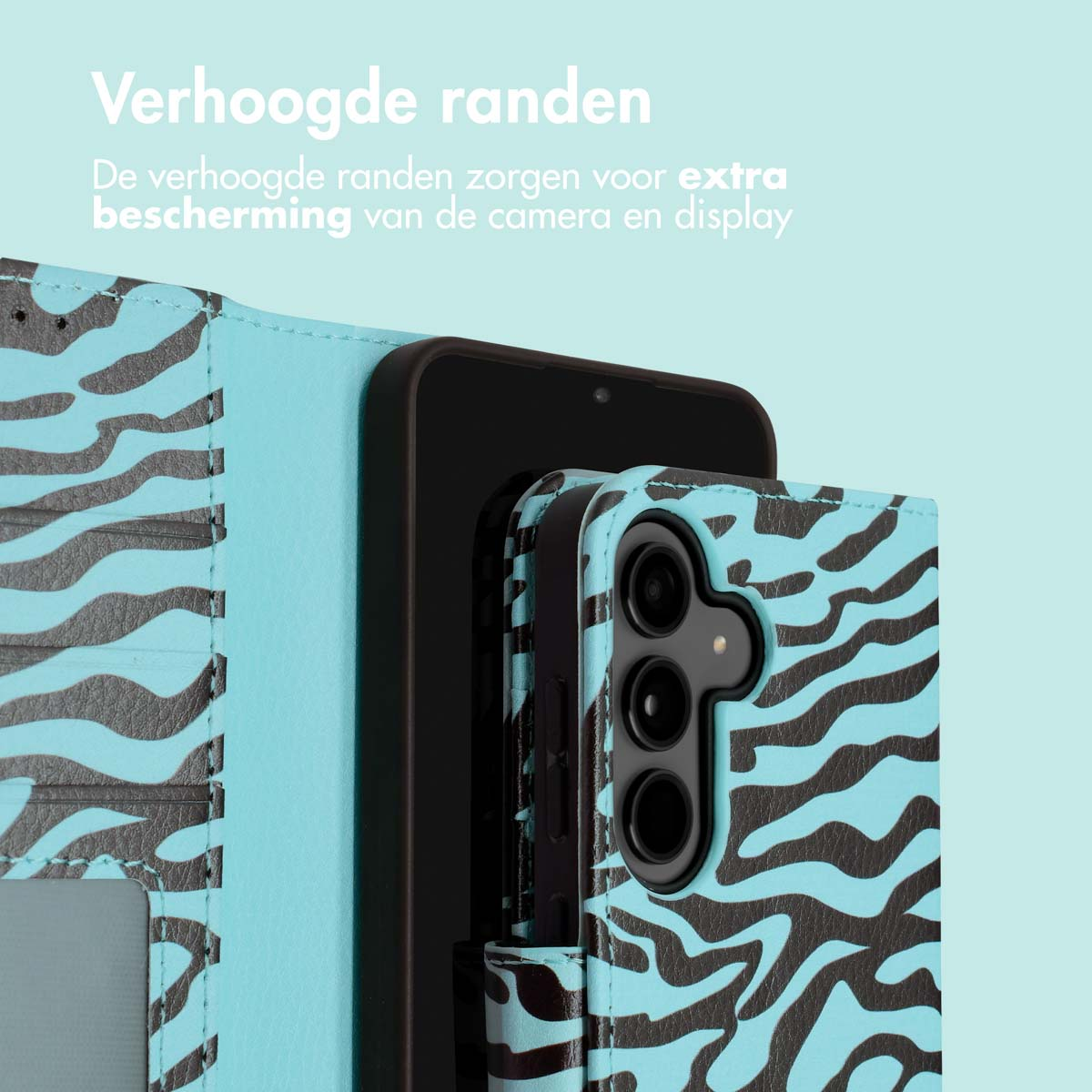 Telefoonhoesje met zebraprint ontwerp. De telefoon zit in een hoesje.