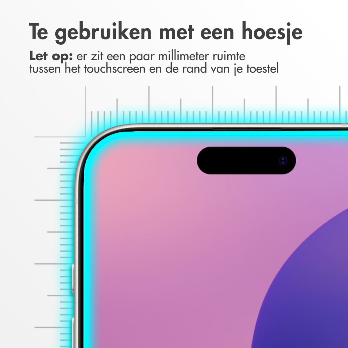 Gros plan d'un écran de téléphone avec une règle montrant les bords.