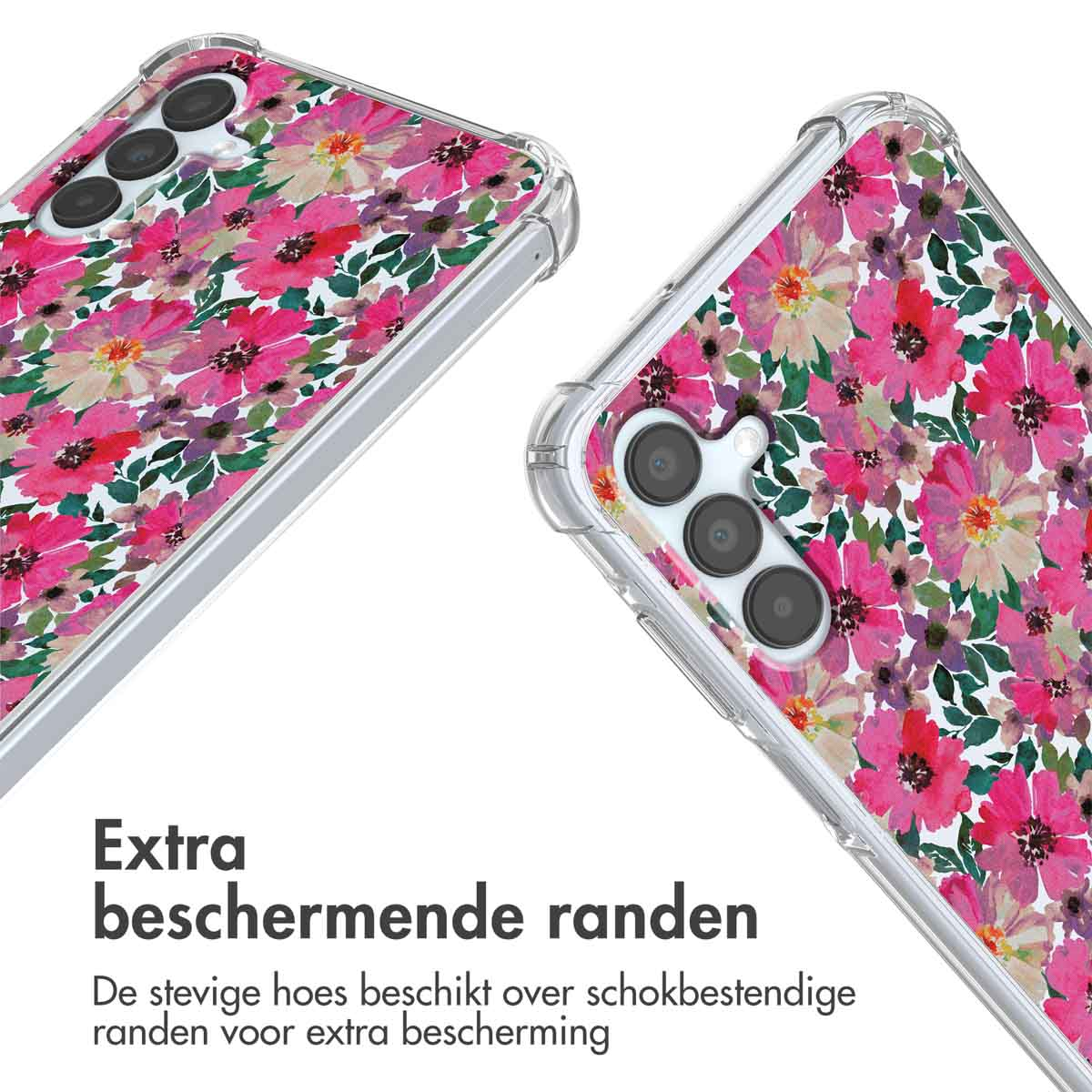 Telefoonhoesjes met roze bloemen. Transparante hoes met bloemenpatroon. Versterkte randen voor bescherming.