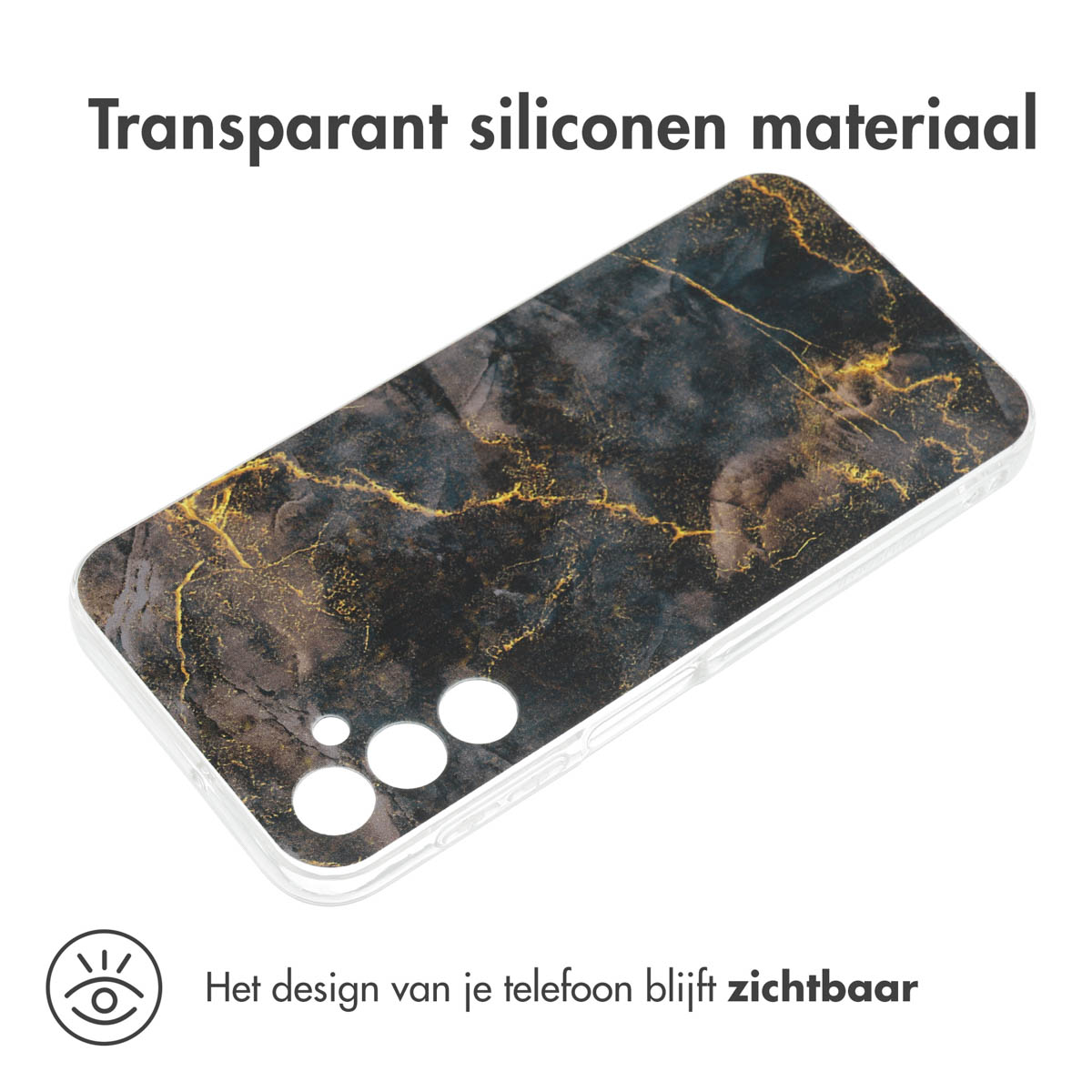 Coque de téléphone avec motif marbre noir et veines dorées.