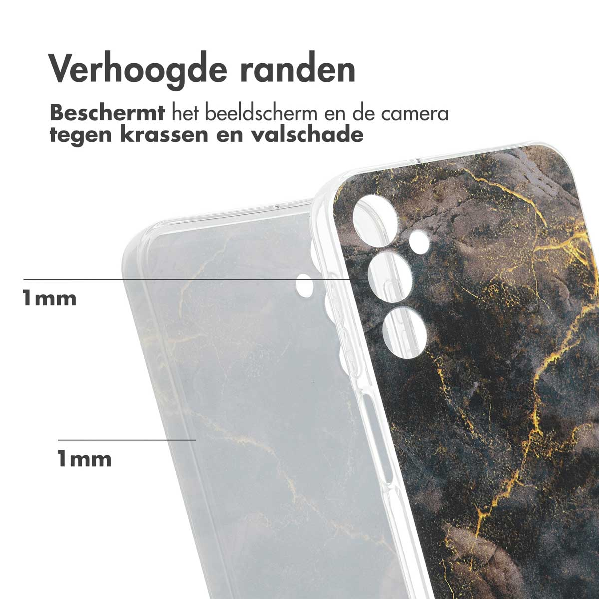 Coque de téléphone avec un design en marbre. Montre des bords surélevés.