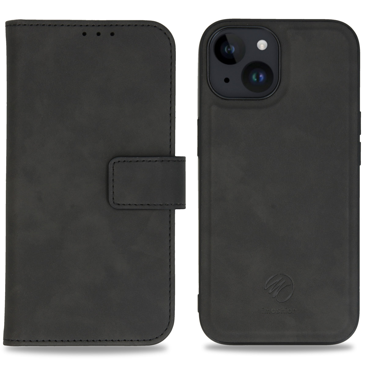 Black phone case, closed. Text: imoshion logo on the right side.