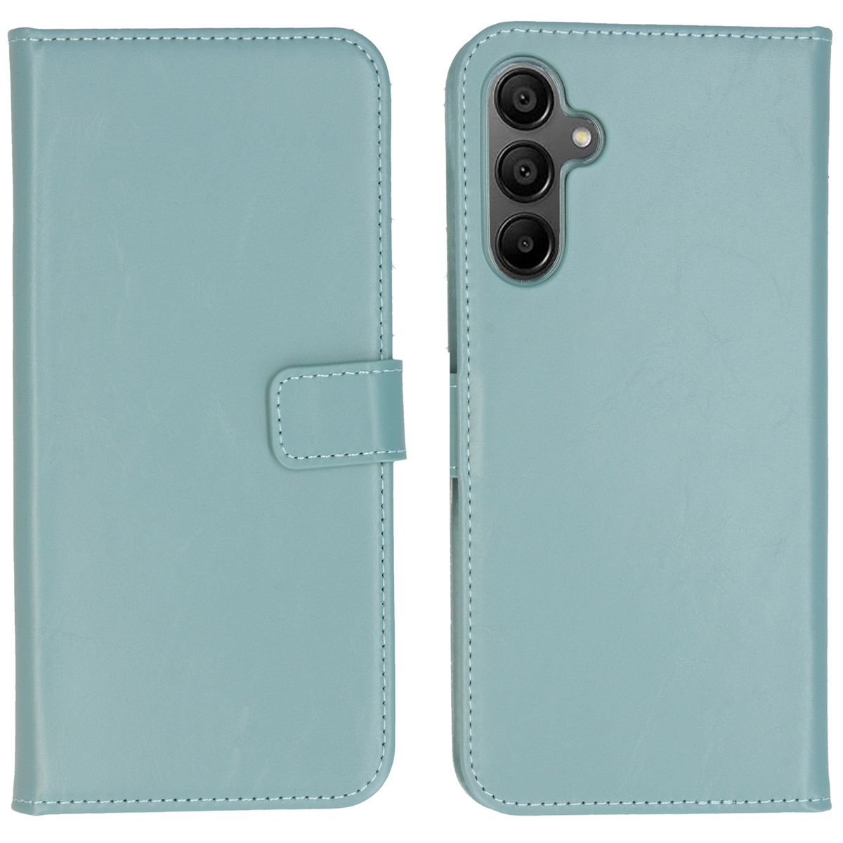 Coque de téléphone bleu clair, avant et arrière. Dispose de plusieurs caméras.