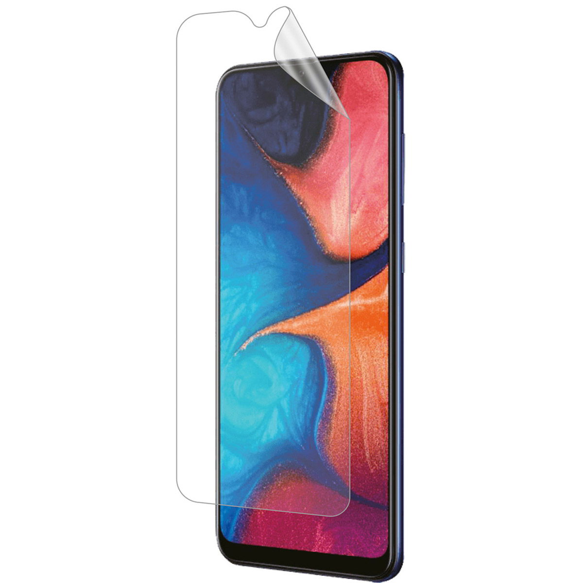 Telefoonschermbeschermer die op een telefoon wordt aangebracht. De telefoon toont een kleurrijke achtergrond.
