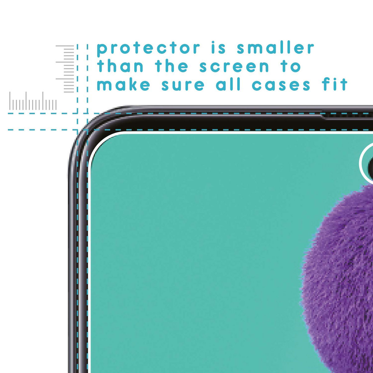 Een screenprotector wordt aangebracht op een telefoon. De afbeelding toont plaatsingsrichtlijnen.