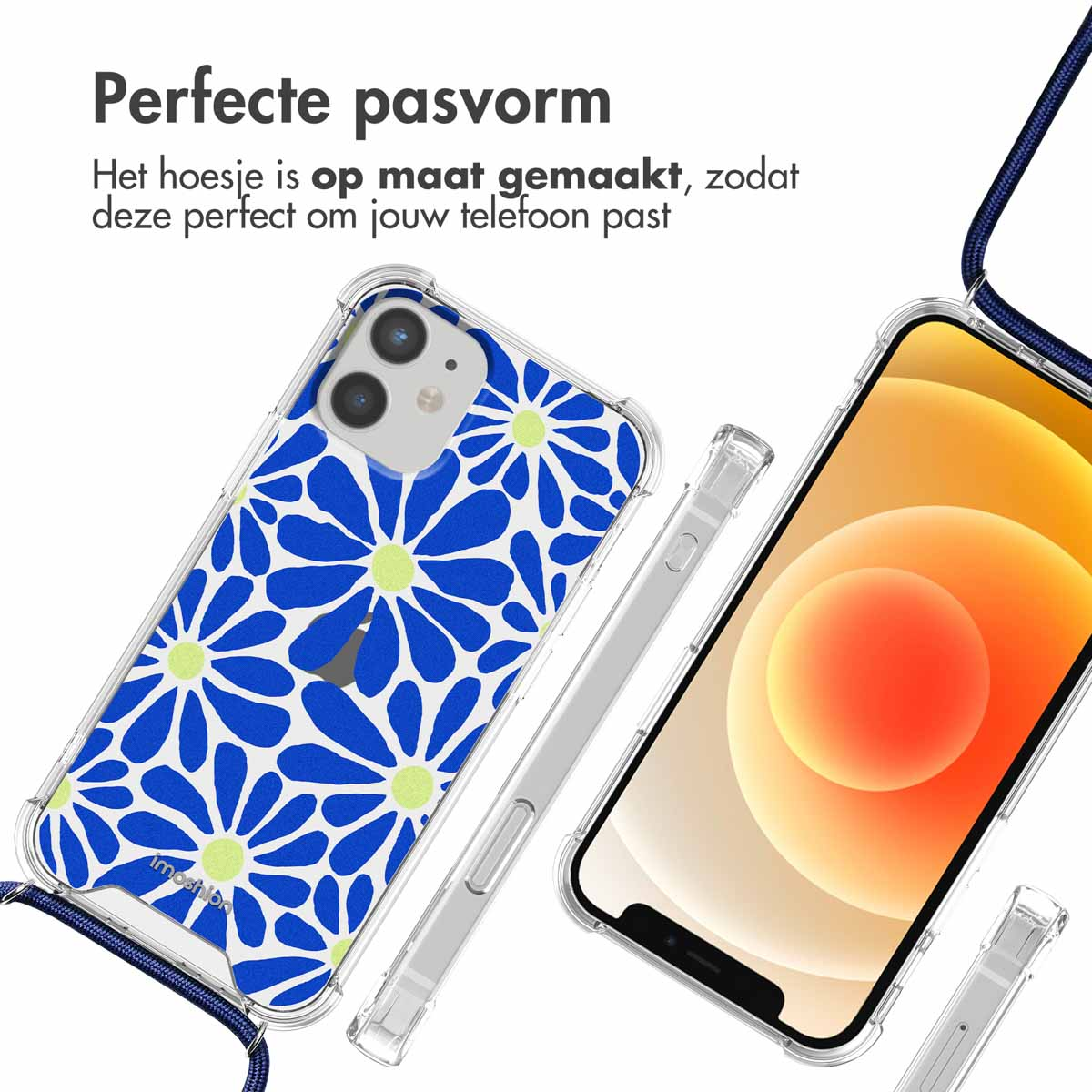 Telefoonhoesjes met madeliefjesontwerp. Eén met bandje, één met telefoon erin.